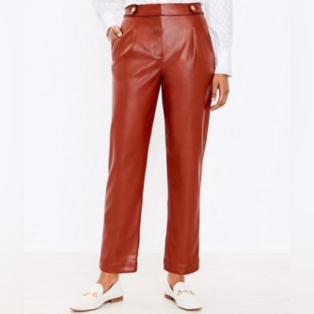 Loft Button Tab Slim Pants in Faux Leather